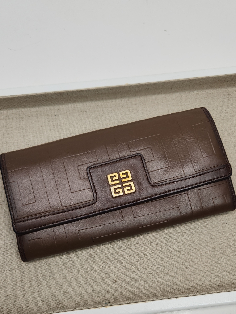 Vintage Givenchy Brown Leather Wallet with Gold Accent